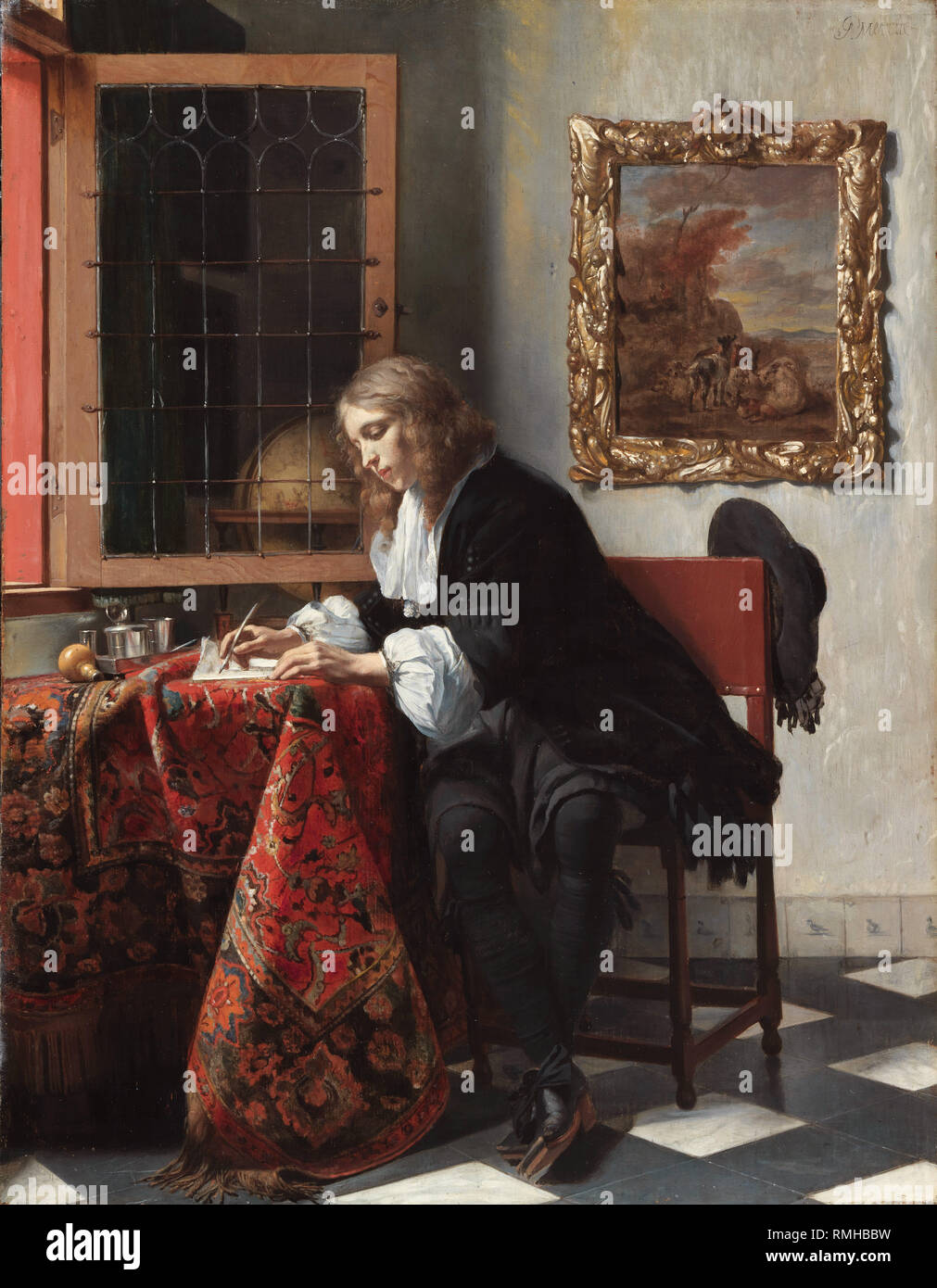 Hombre escribiendo una carta, Gabriël Metsu, hombre escribiendo una carta, Gabriël Metsu Foto de stock