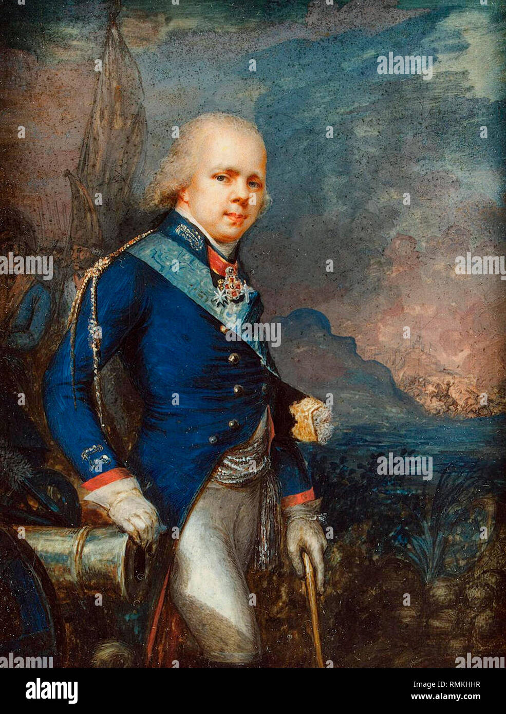 Constantino Pavlovich de Rusia en la batalla de Novi por anonim (1799, Hermitage) Foto de stock