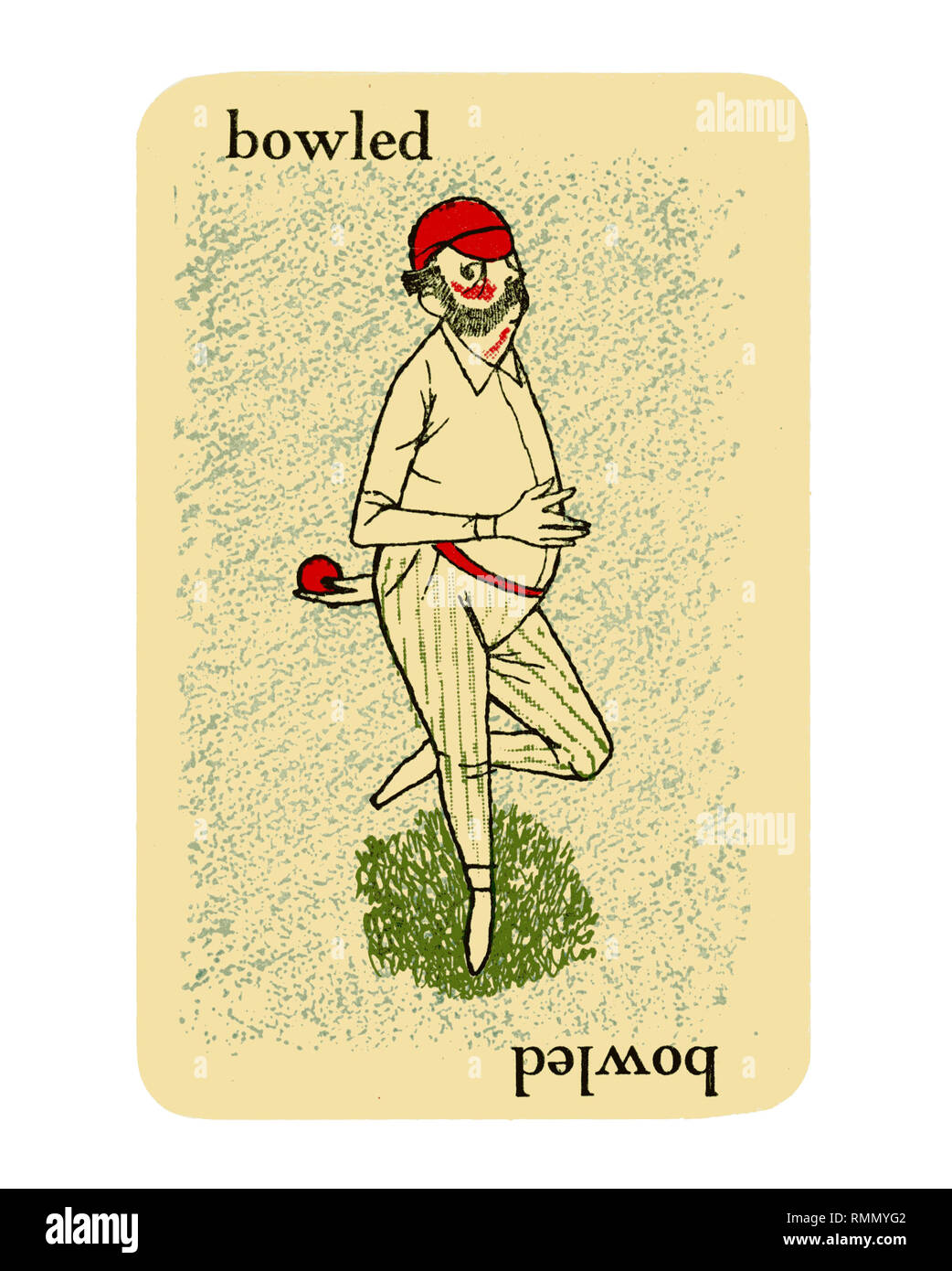 Tarjeta única "abrumados" desde una tarjeta de juego de cricket vintage de GOOGLY por Smith & Hallam Ltd de Londres. Aislado sobre fondo blanco. Foto de stock