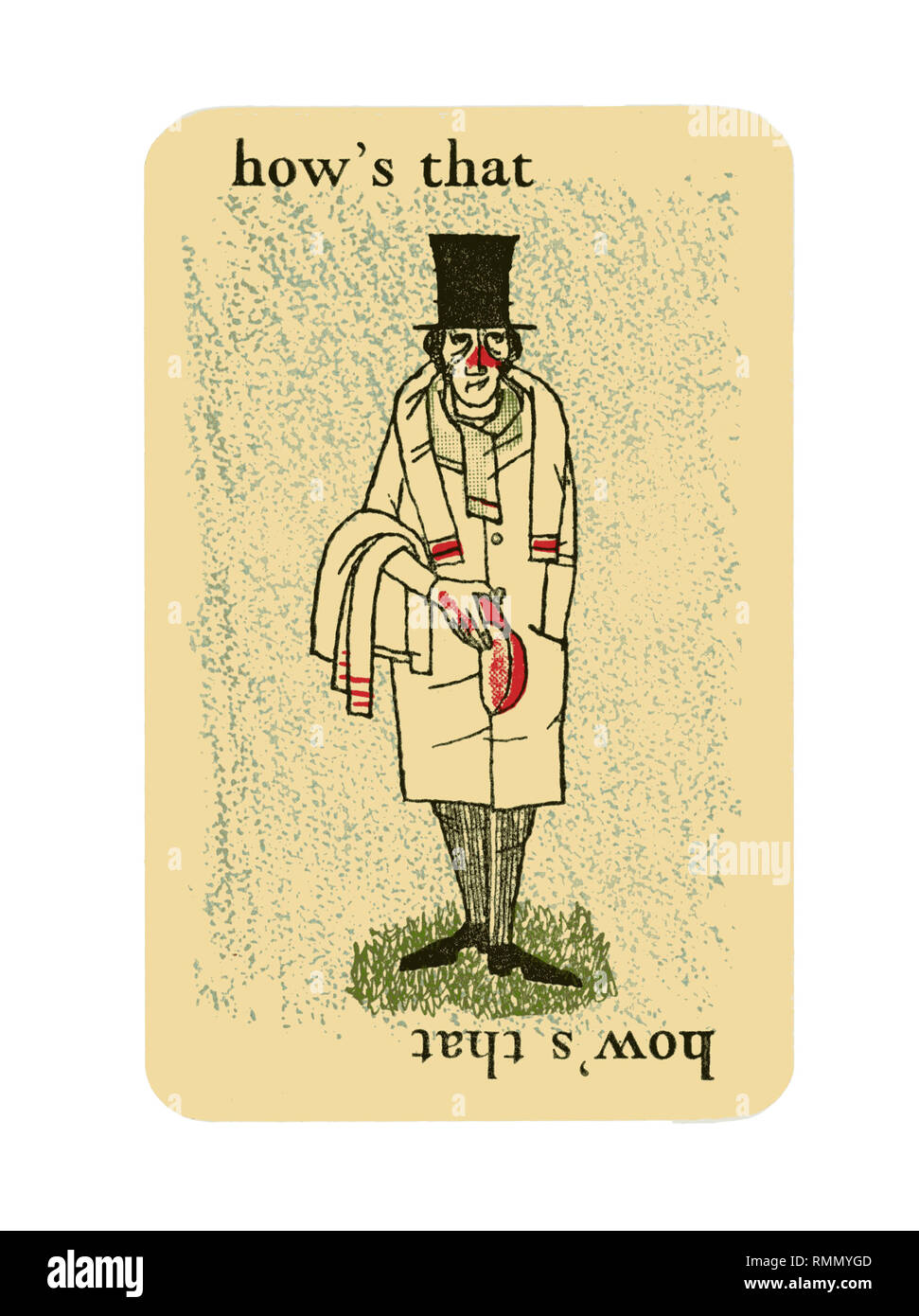 Tarjeta única "CÓMO ES ESO" desde una tarjeta de juego de cricket vintage de GOOGLY por Smith & Hallam Ltd de Londres. Aislado sobre fondo blanco. Foto de stock