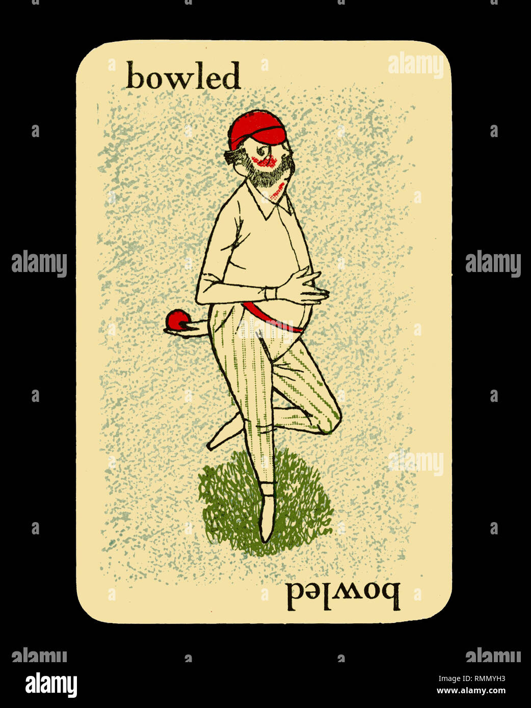 Tarjeta única "abrumados" desde una tarjeta de juego de cricket vintage de GOOGLY por Smith & Hallam Ltd de Londres. Aislado sobre fondo negro Foto de stock