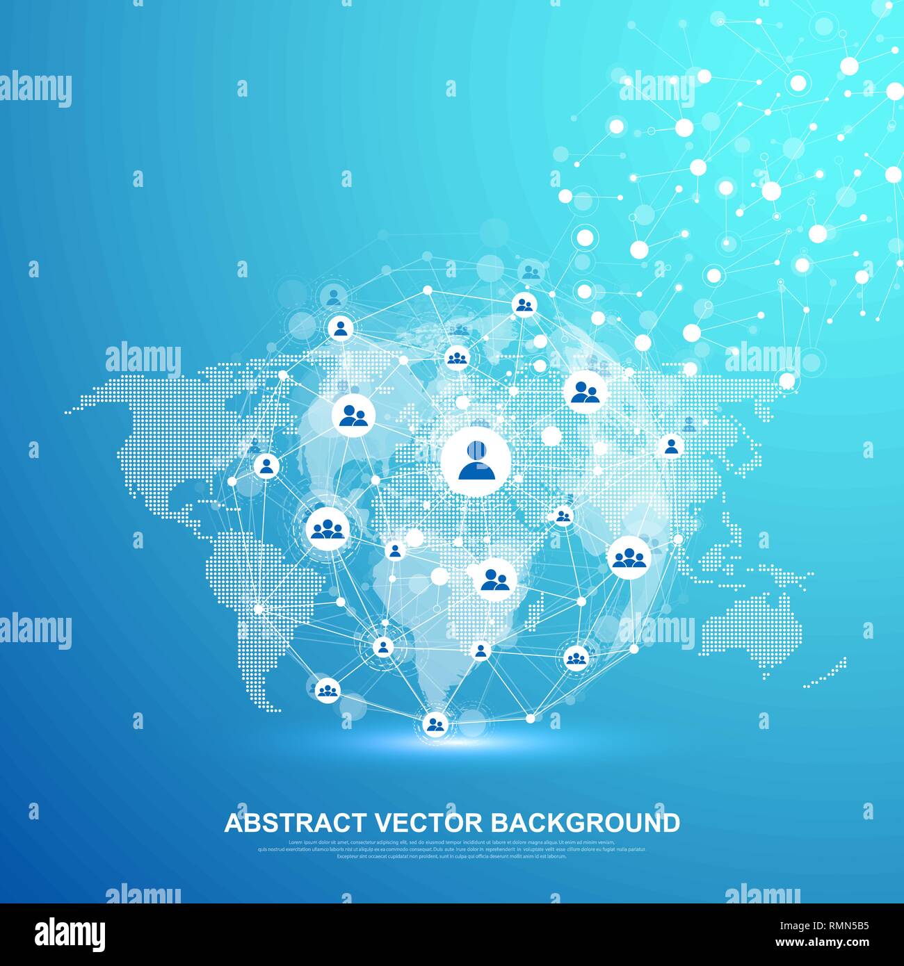 Concepto de conexión de redes tecnología abstracta. Conexiones de red global con puntos y líneas. Big Data Visualization. Infografía futurista Ilustración del Vector