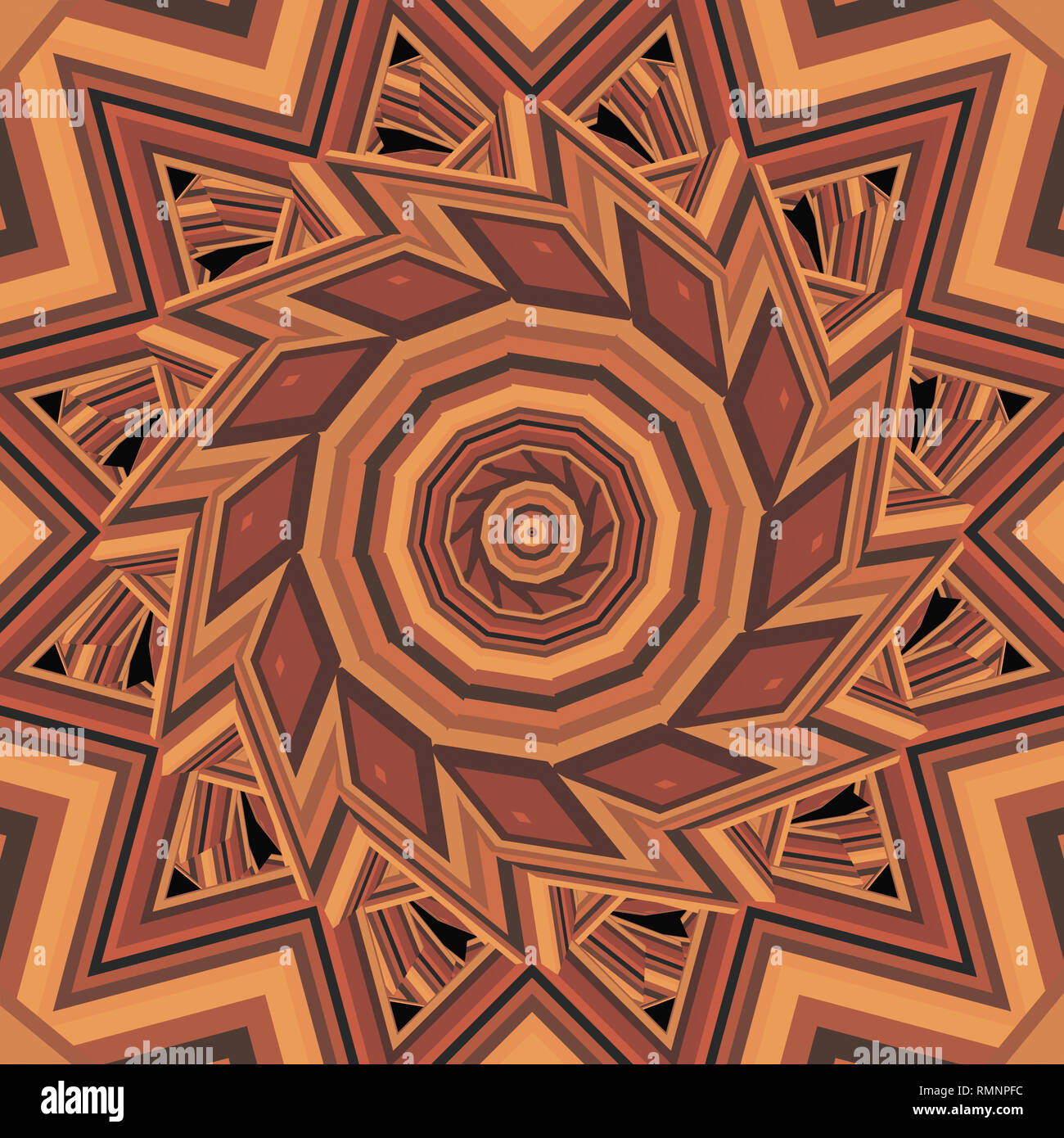 Colorido marrón cálido calidoscopio mandala ornamento fractal de yoga, clubes, espectáculos Foto de stock