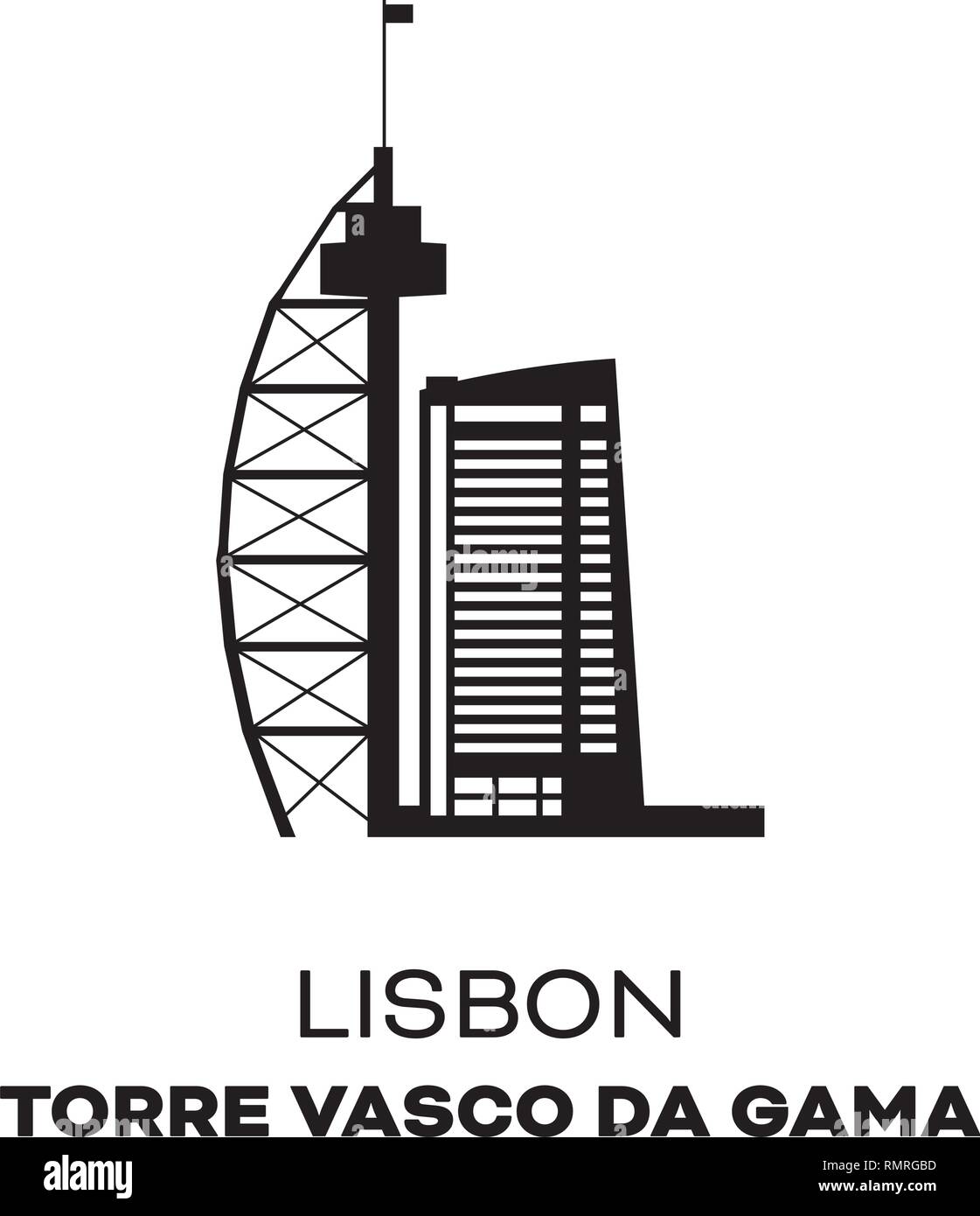 Torre de Vasco da Gama en Lisboa, Portugal, silueta ilustración vectorial Ilustración del Vector