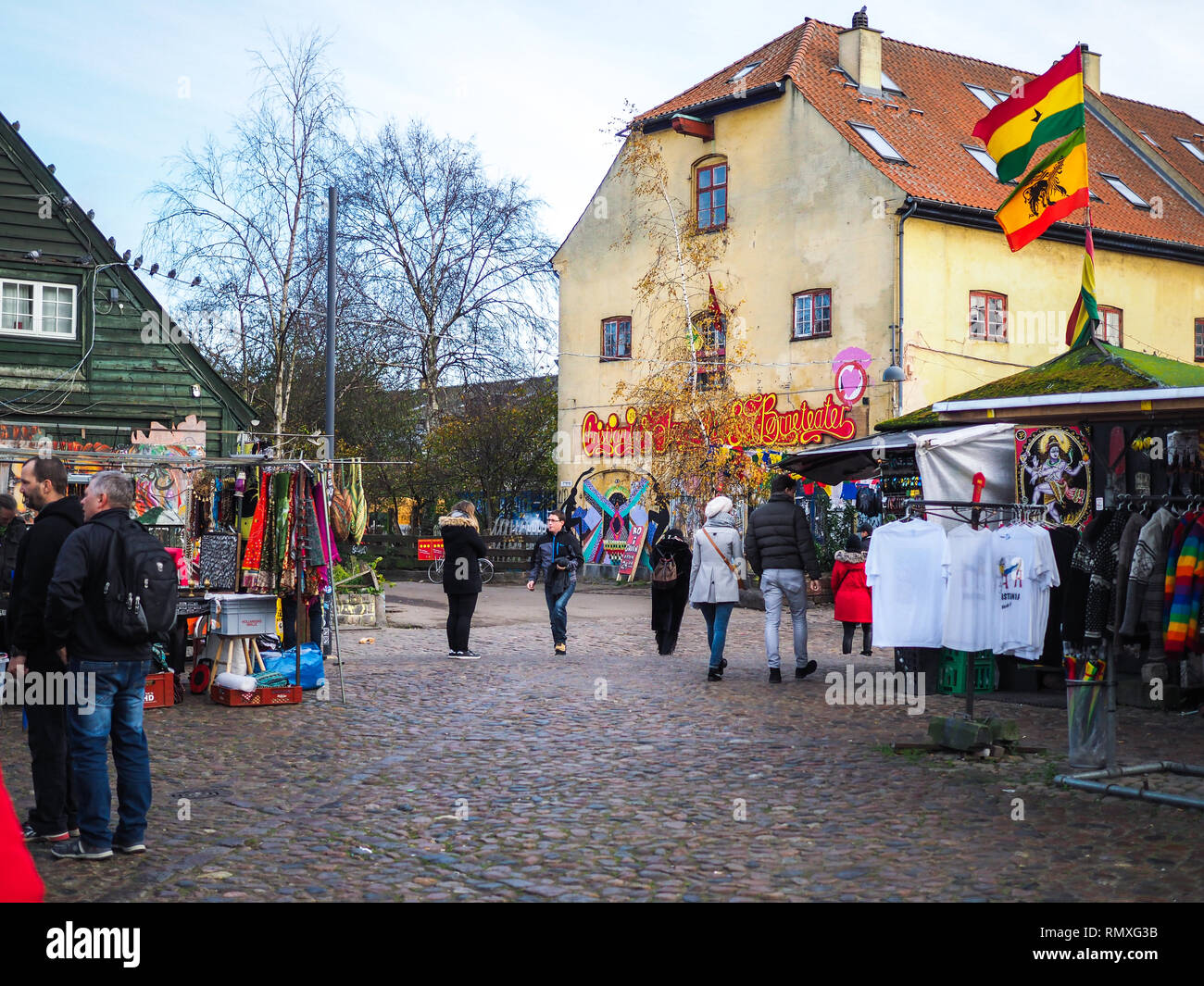 Ciudad Hippy Christiania en Copenhague, Dinamarca Foto de stock