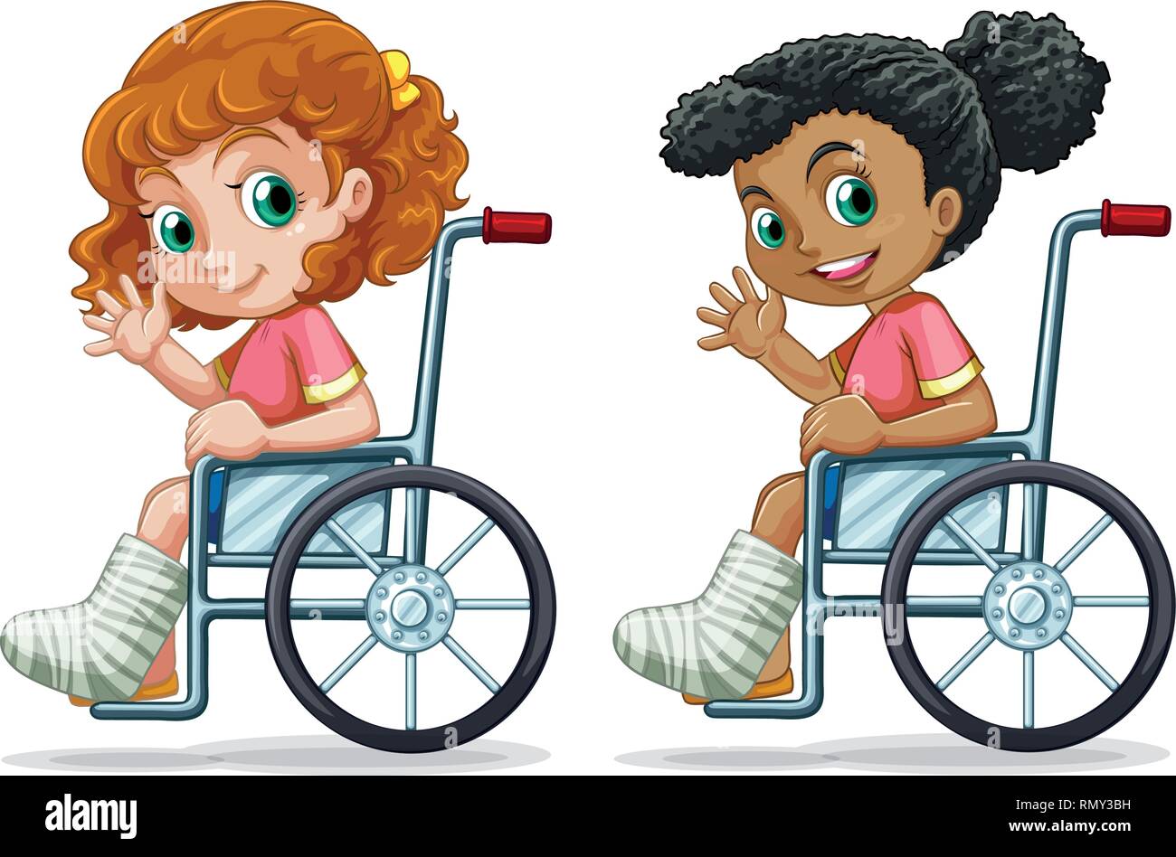 Conjunto de niñas en silla de ruedas ilustración Imagen Vector de stock -  Alamy