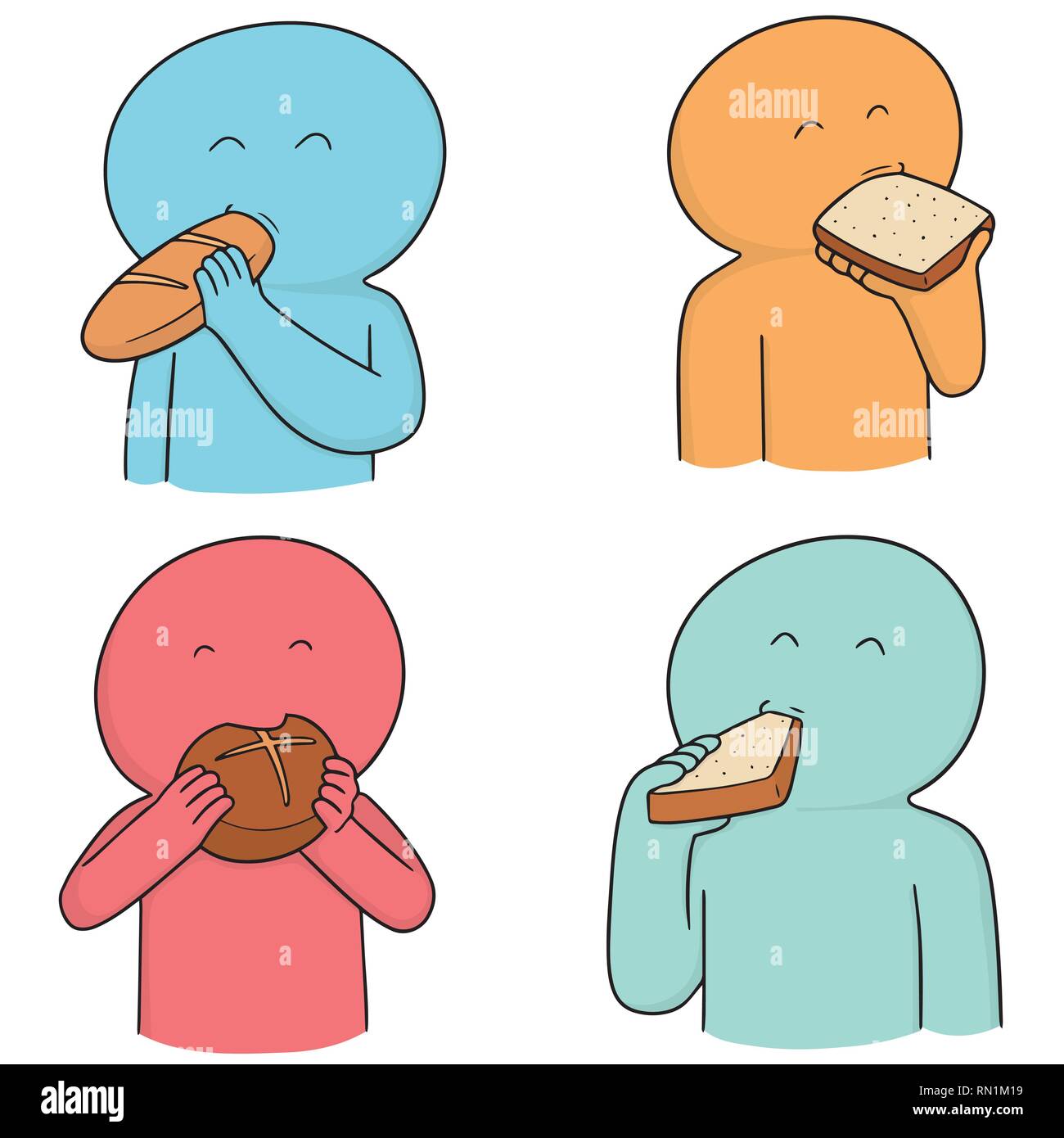 Set de vectores de gente comiendo pan Imagen Vector de stock - Alamy