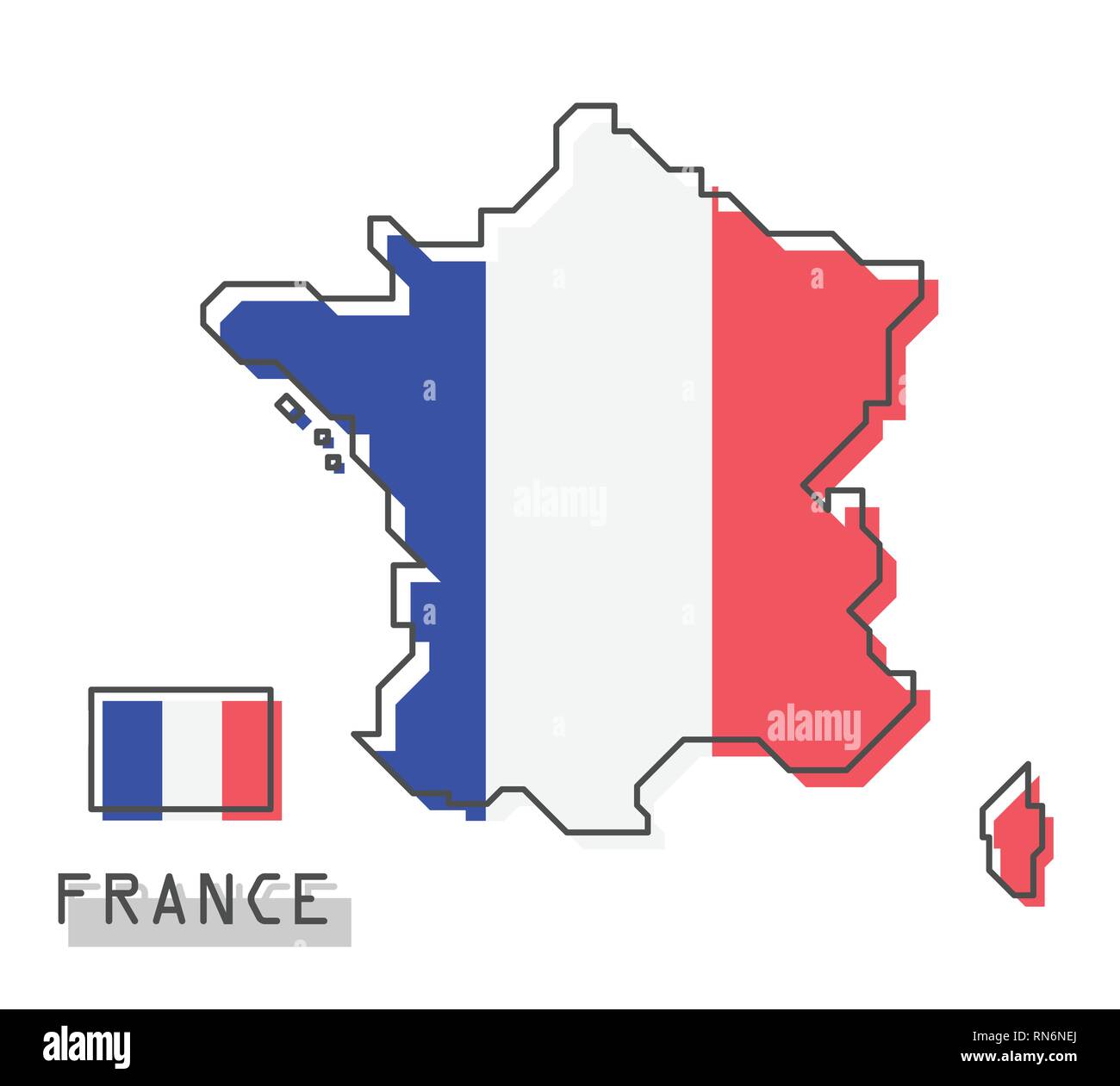 Mapa de Francia y la bandera . Línea simple caricatura diseño moderno . Vector . Ilustración del Vector