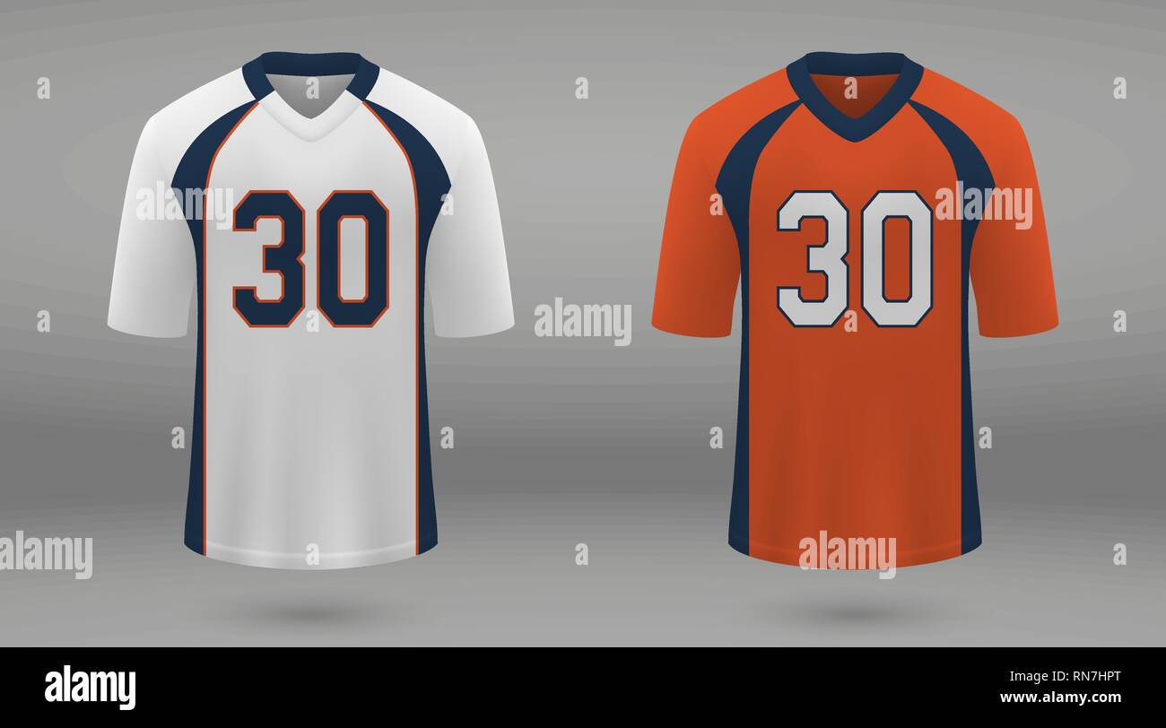 Fútbol americano realista jersey Denver Broncos, camisa plantilla para el  juego. Ilustración vectorial Imagen Vector de stock - Alamy