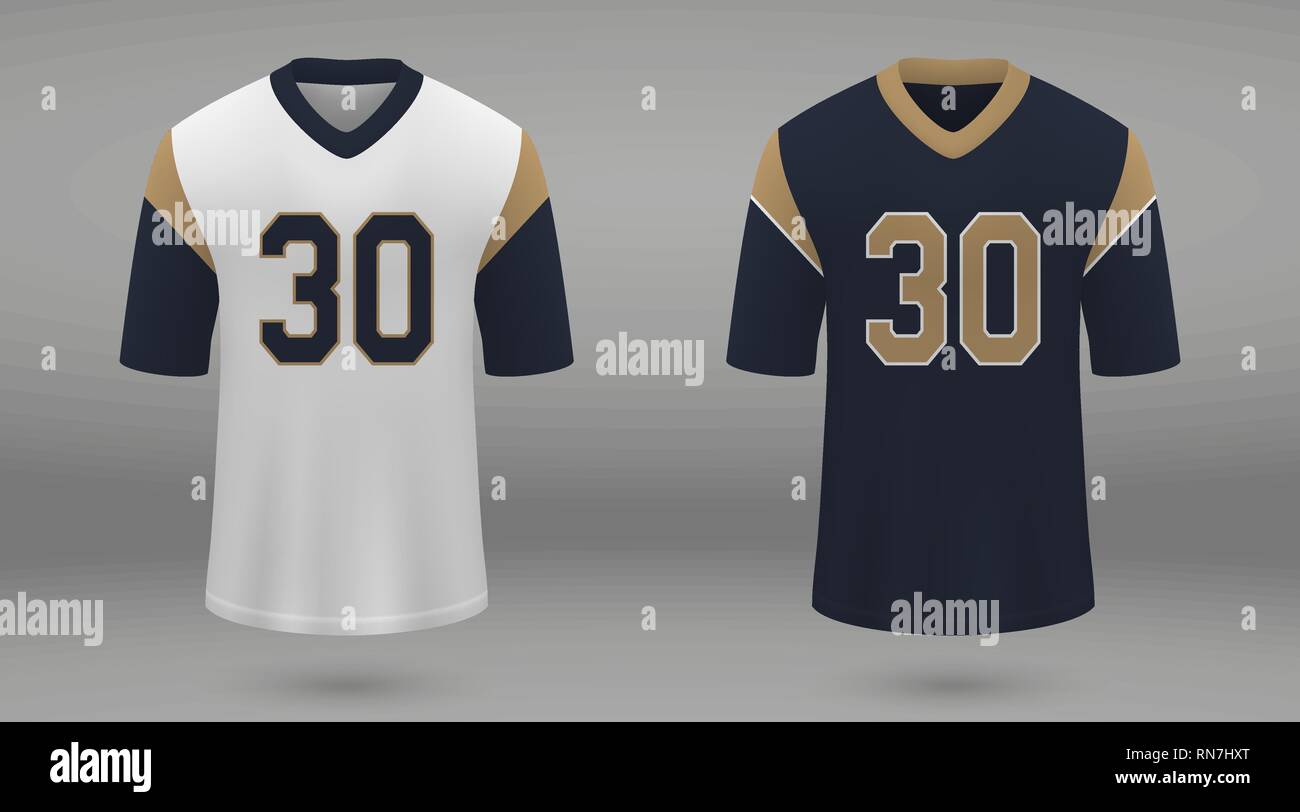 Camiseta de fútbol americano realistas Los Angeles Rams, camisa plantilla  para el juego. Ilustración vectorial Imagen Vector de stock - Alamy
