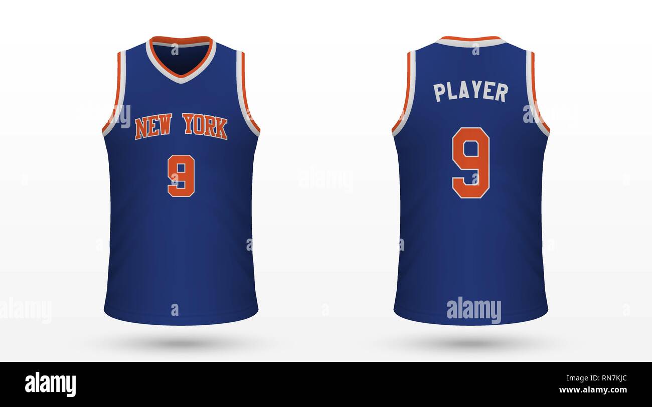 Camiseta deportiva realista New York Knicks, Jersey plantilla para kit de  baloncesto. Ilustración vectorial Imagen Vector de stock - Alamy