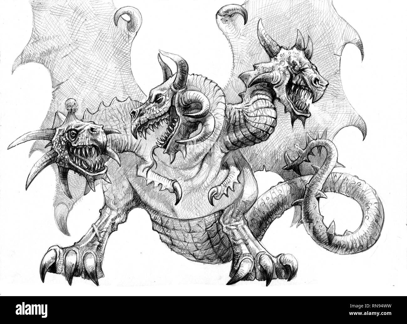 Monstruo de tres cabezas Imágenes de stock en blanco y negro - Alamy