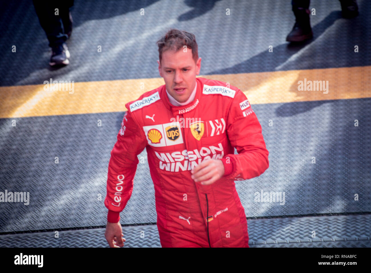 Montmelo, Barcelona, España. 18 Feb, 2019. Sebastian Vettel (Ferrari) en el Circuit de Catalunya en Montmelo (provincia de Barcelona). Crédito: Jordi Boixareu/Alamy Live News Foto de stock