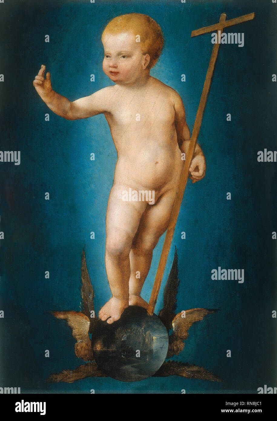Joos van Cleve (Cleve (?), ca. 1485-Amberes, 1540/41). El niño Cristo en el ORB del mundo (ca. 1530). Aceite en el panel. 37 x 26 cm. El Museo Thyssen-Bornemisza, el Museo Nacional de Madrid. Foto de stock