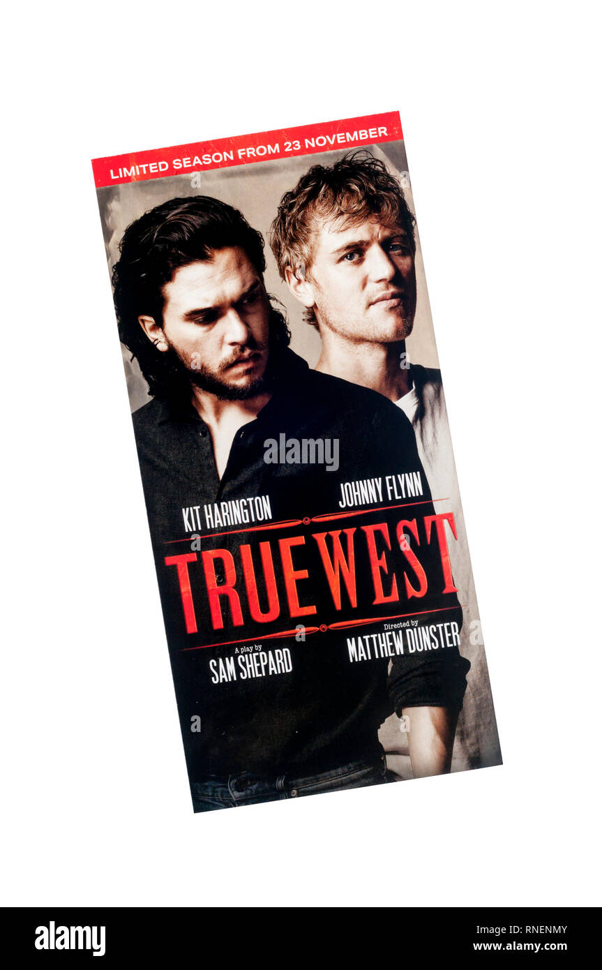 Folleto promocional para 2018 Producción de True West, de Sam Shepard, en el teatro vaudeville, con el Kit Harington y Johnny Flynn. Foto de stock