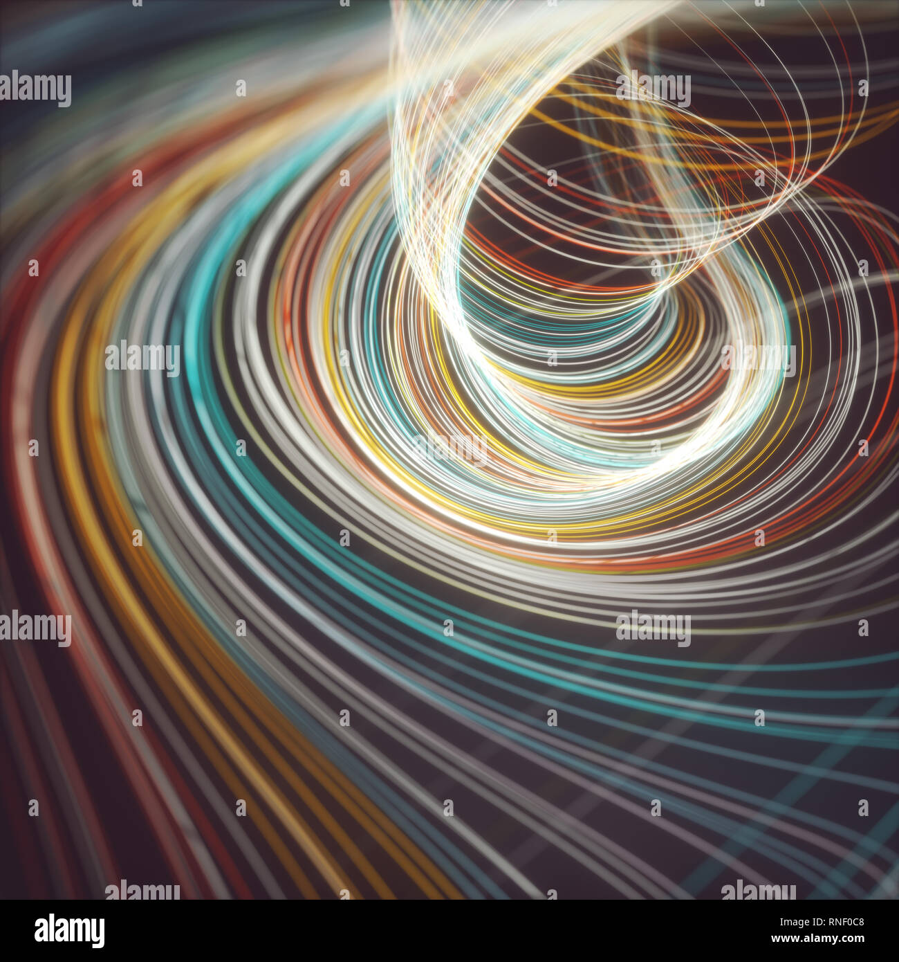 Imagen abstracta de líneas coloreadas en movimiento circular como un tornado. Ilustración 3D fondo de colores. Foto de stock