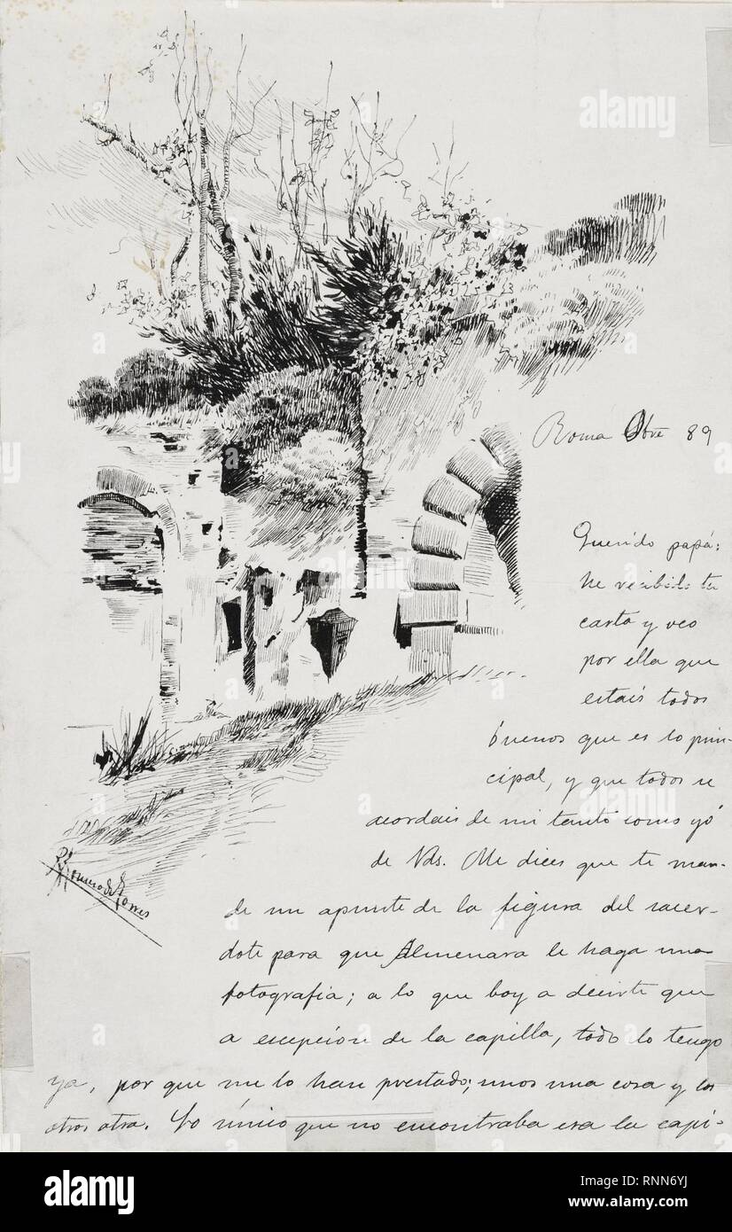 Carta con dibujo de anus ruinas - Rafael Romero de Torres. Foto de stock