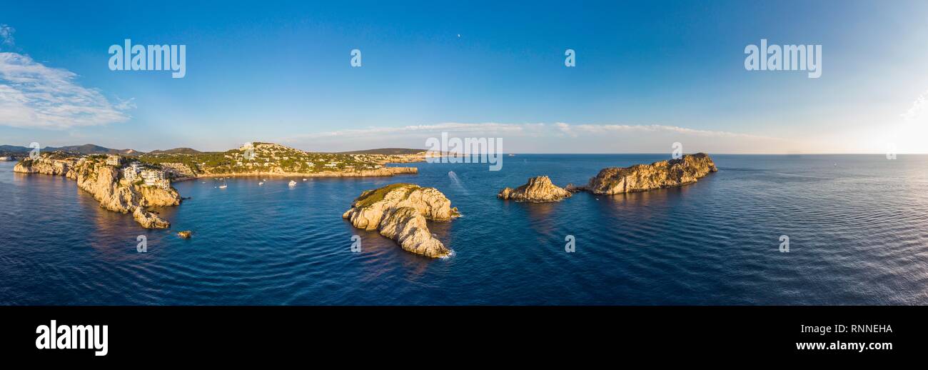 Vista aérea, Islas Malgrat, Islas Malgrats, Bahía de Santa Ponca, Región de Calvia, Mallorca, Islas Baleares, España Foto de stock