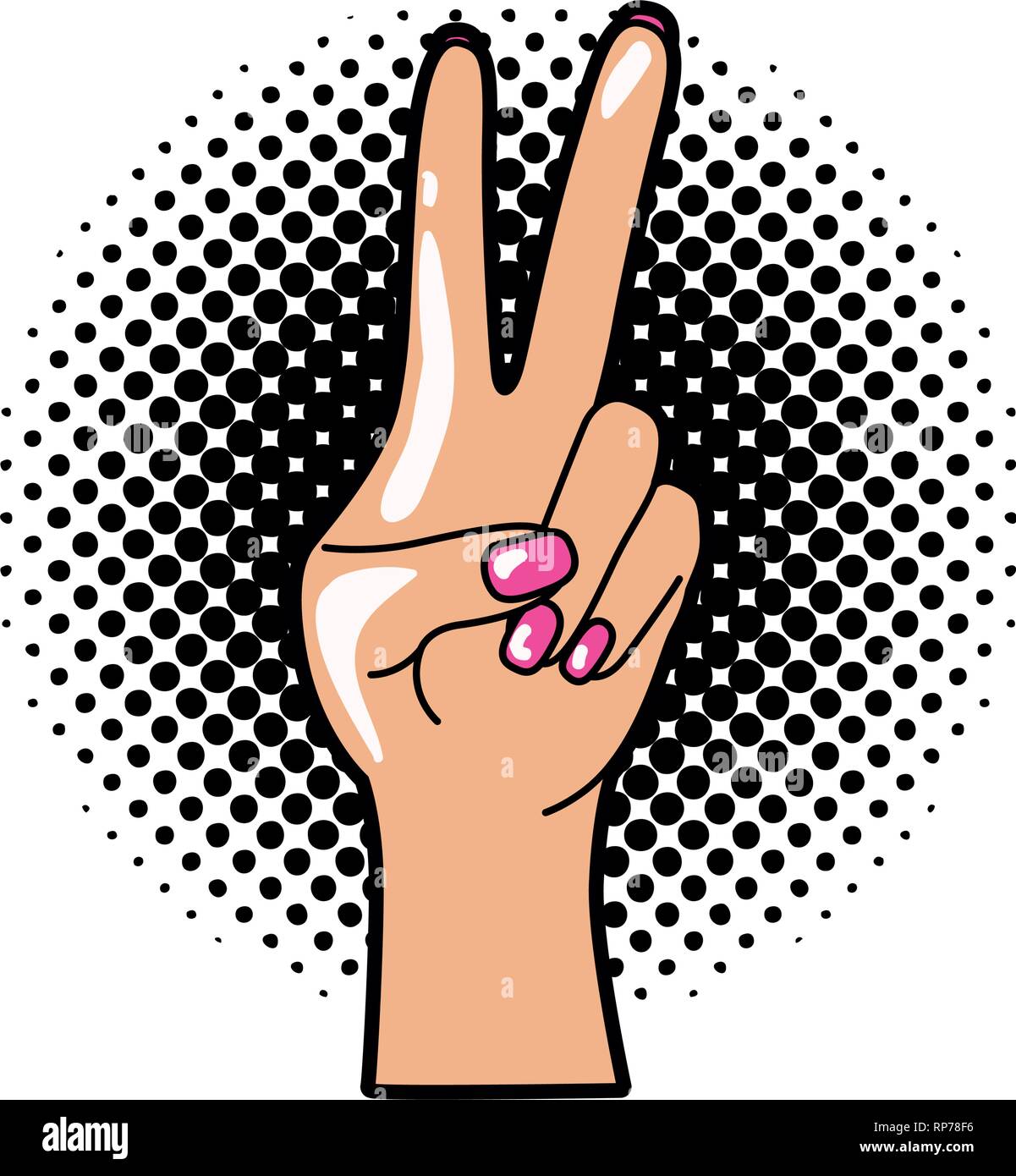 Mano con signo de paz y de amor el arte pop Imagen Vector de stock - Alamy