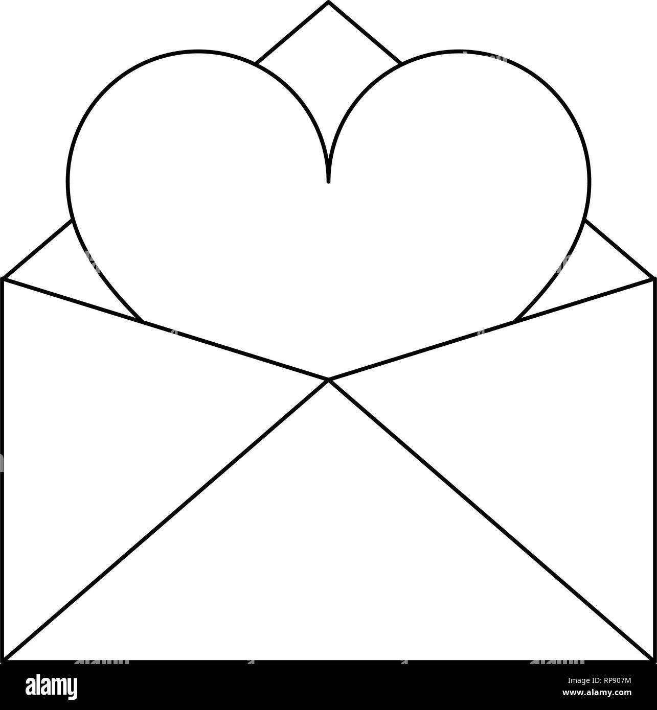 Sobres con corazón carta de amor en blanco y negro Imagen Vector de stock -  Alamy