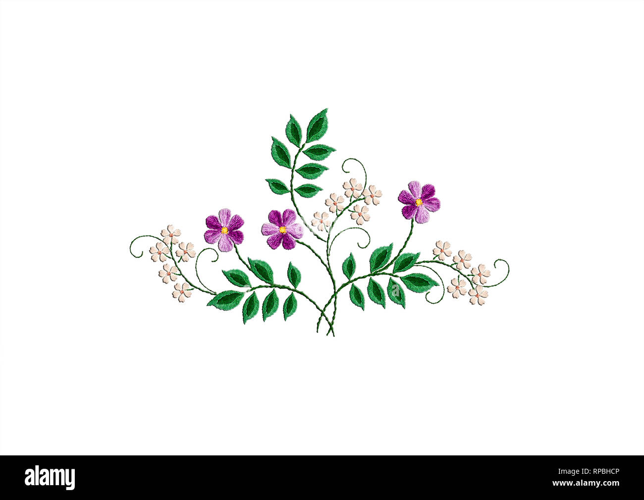 Patrón de bordado delicado ramo de flores púrpura y blanco sobre fondo  blanco Fotografía de stock - Alamy