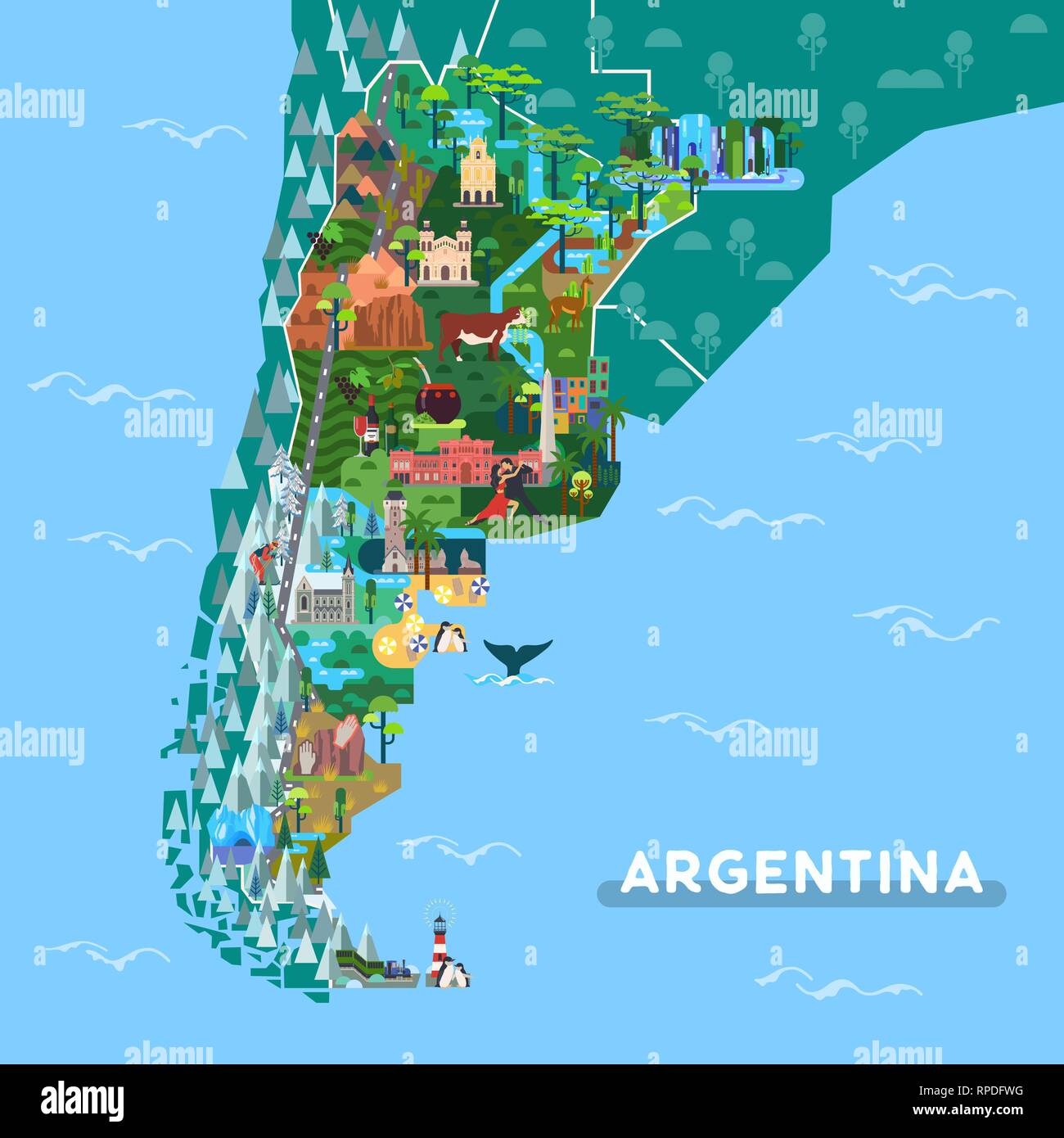 Monumentos o lugares de turismo en Argentina mapa Imagen Vector de