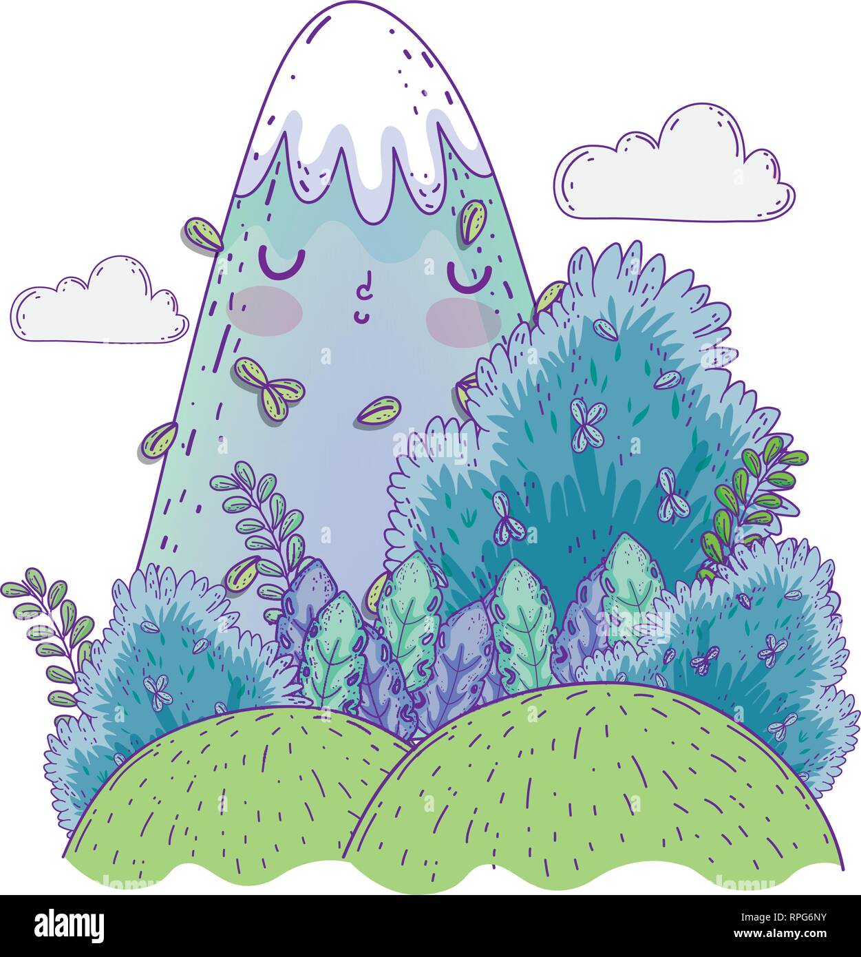 Montaña nieve kawaii personaje paisaje Imagen Vector de stock - Alamy
