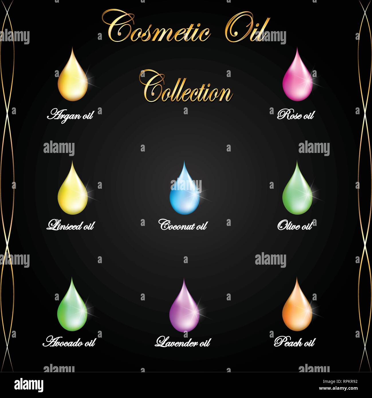 Gota de aceite cosmético Collection, 9 versiones. Ilustración del Vector
