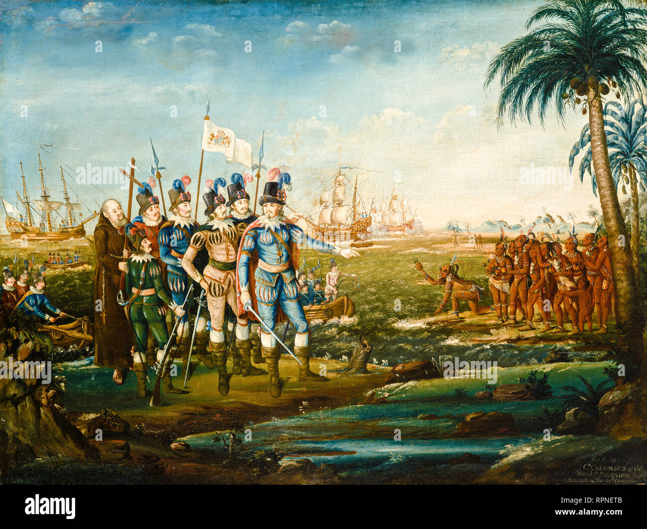 Frederick Kemmelmeyer, primer desembarco de Cristóbal Colón, c. 1800-1805,  pintura Fotografía de stock - Alamy