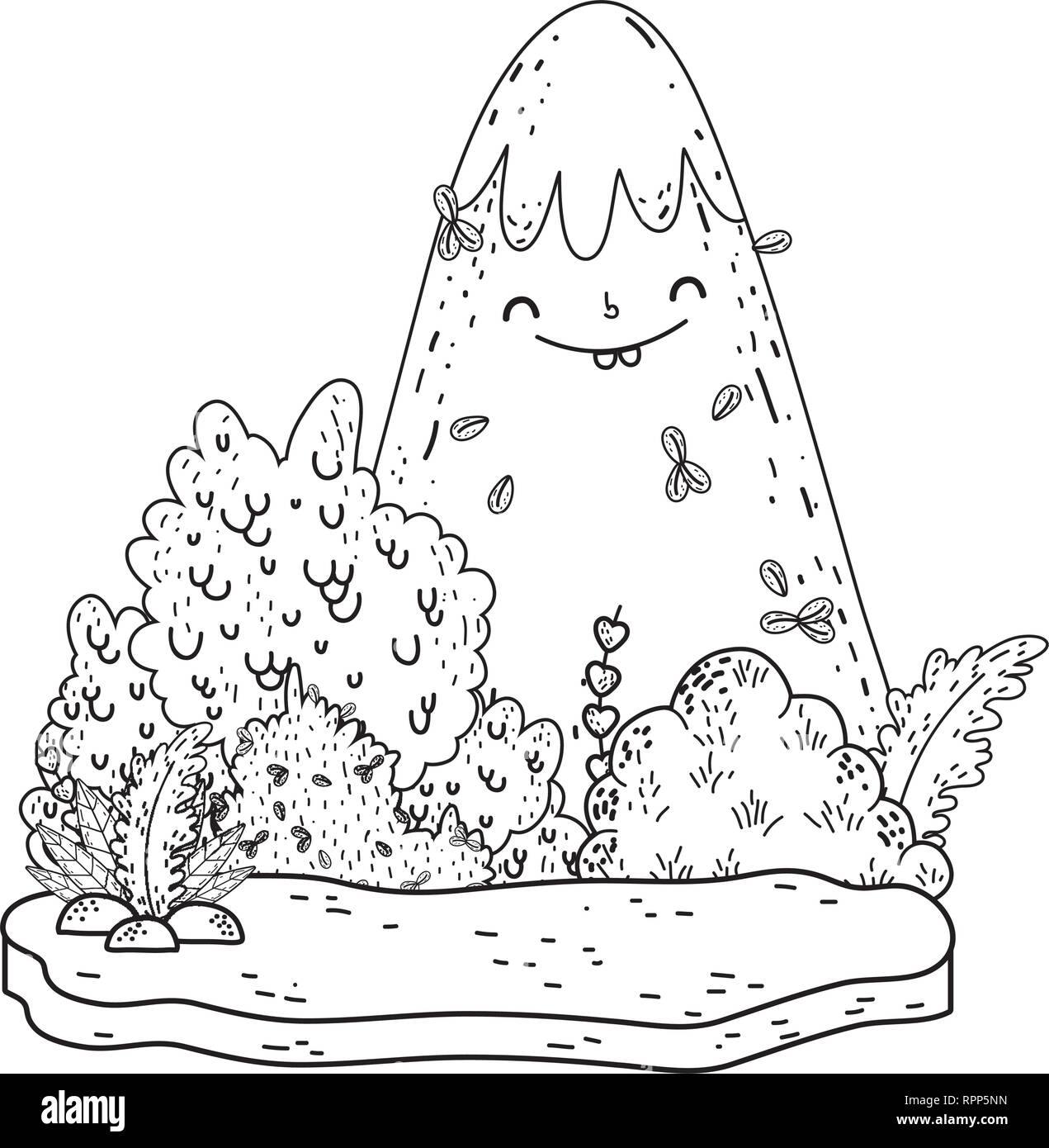 Montaña nieve kawaii personaje paisaje Imagen Vector de stock - Alamy