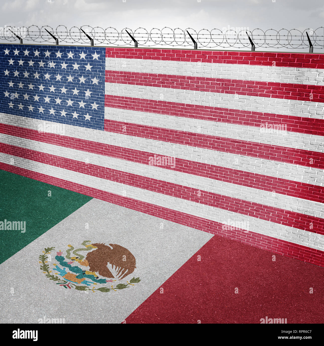 México La frontera de EE.UU. y la pared de seguridad patria americana a lo largo de la frontera mexicana como una barrera para mantener a los inmigrantes ilegales fuera del país. Foto de stock