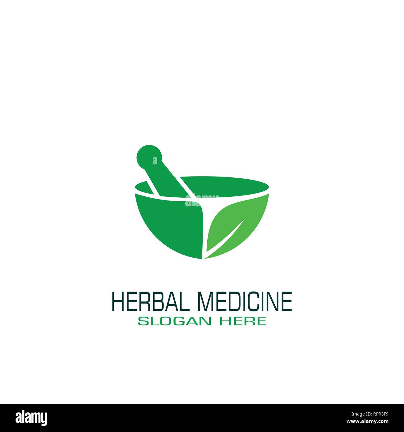 La medicina herbaria logotipo gráfico plantilla, aislado sobre fondo blanco. Ilustración del Vector