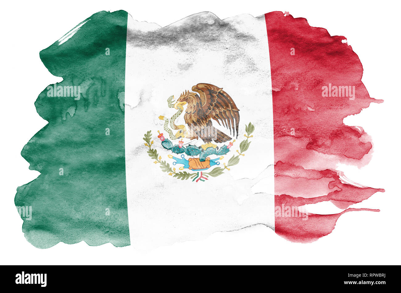La bandera de México es representado en estilo Acuarela líquida aislado  sobre fondo blanco. Descuidado sombreado de pintura con la imagen de la  bandera nacional. Día de la Independencia Fotografía de stock -