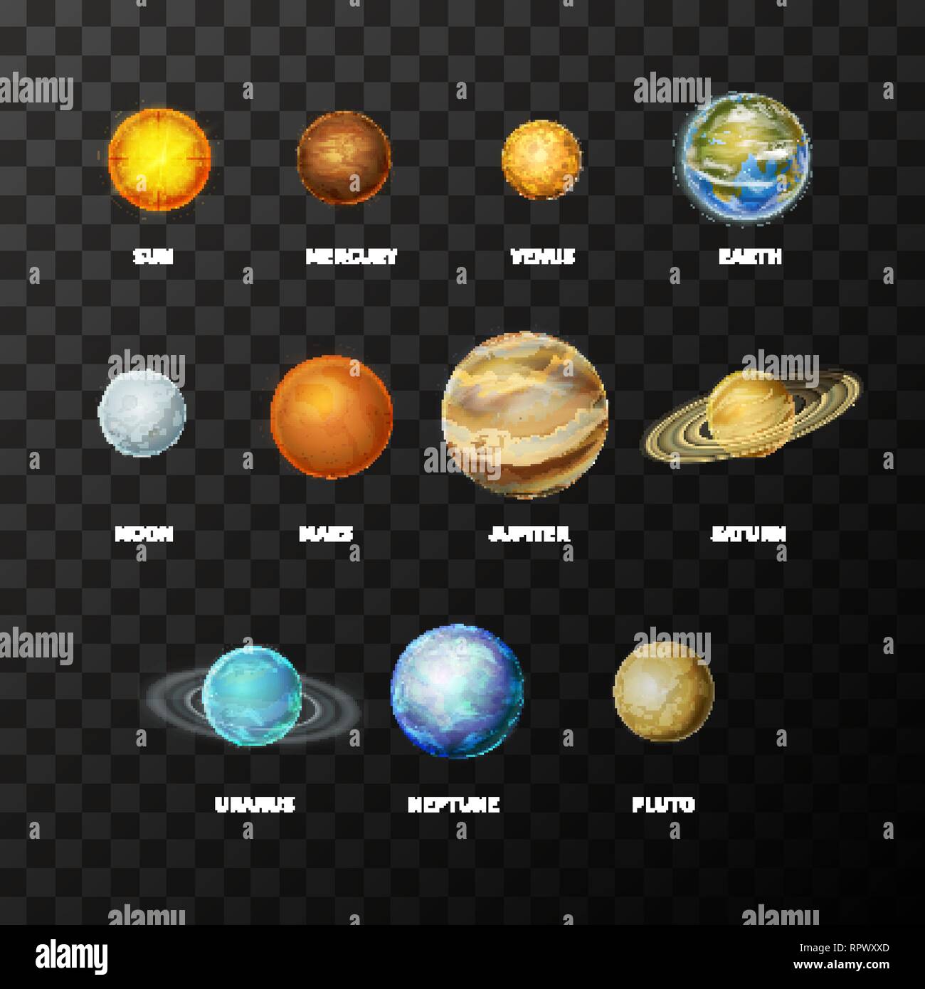 Conjunto de brillantes realista sobre el sistema solar como