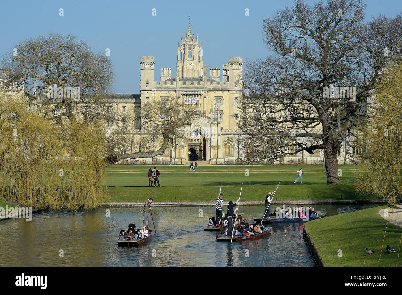 Cambridge, Reino Unido. 23 Feb 2018. Como la mayoría de el Reino Unido goza de temperaturas cerca de batir el récord de febrero los visitantes a Cambridge aprovechar al máximo el tiempo tomando a punts en las ciudades famosos ríos. Crédito: MARTIN DALTON/Alamy Live News Foto de stock