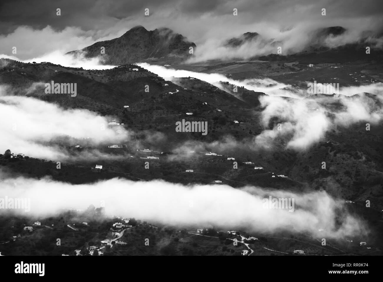 Fine Art en blanco y negro imágenes de paisaje de la comarca de la Axarquía, Málaga, Andalucía, España Foto de stock