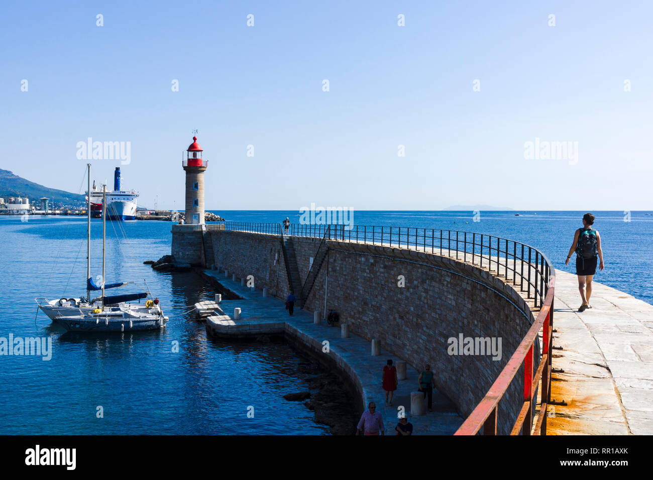 Faro, Vieux Port (Puerto Antiguo), Bastia, Córcega, Francia Foto de stock