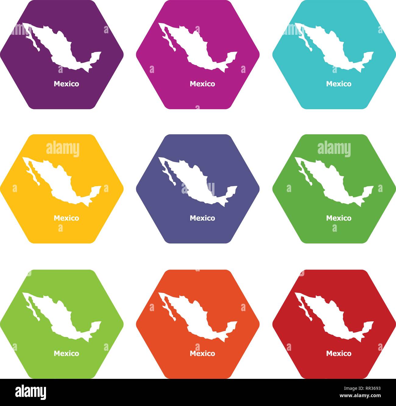 México mapa vector set 9 iconos Ilustración del Vector