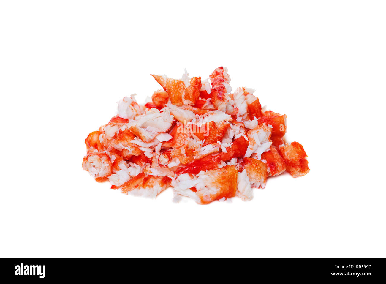 La carne de langosta o cangrejo con sombra aislada sobre fondo blanco. La comida gourmet Foto de stock