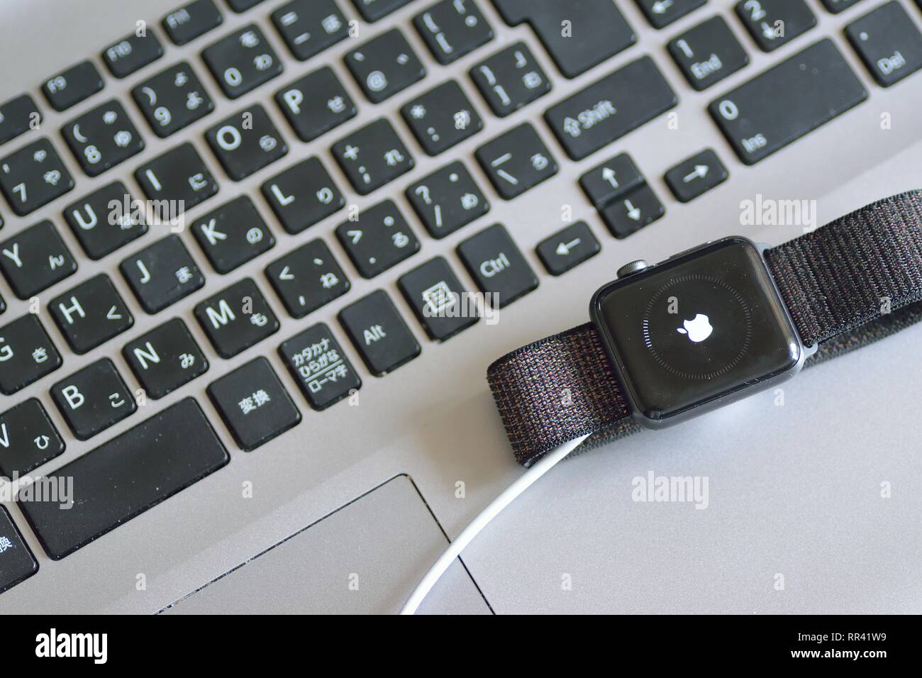 Apple reloj con fondo de teclado de PC portátil borrosa. Apple Watch es  líder en la industria de la marca smart watch Fotografía de stock - Alamy