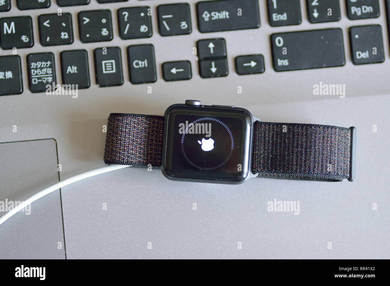 Apple reloj con fondo de teclado de PC portátil borrosa. Apple Watch es  líder en la industria de la marca smart watch Fotografía de stock - Alamy