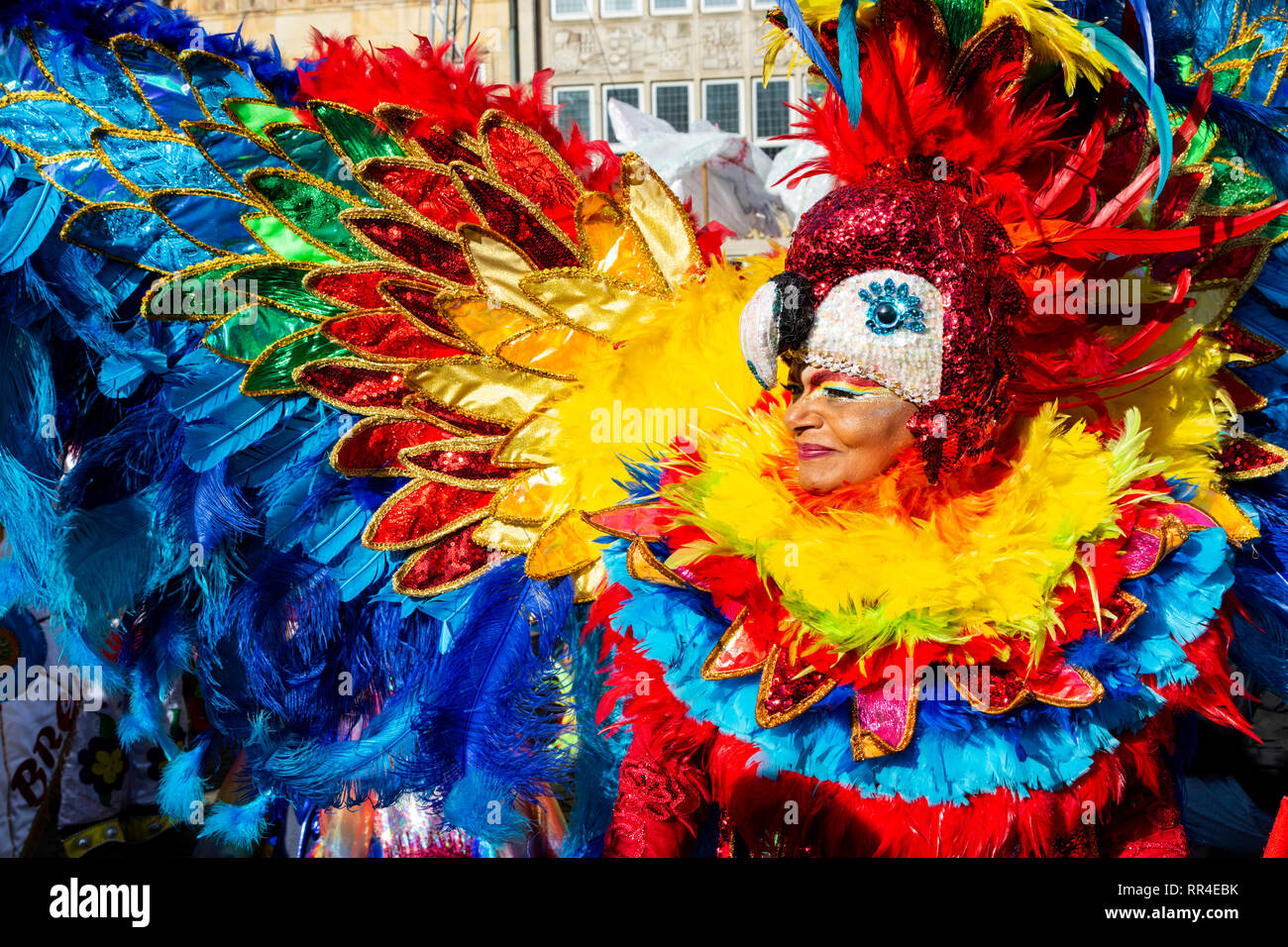 Coloridos trajes con plumas de samba grupo Alegria. Carnaval de Samba en  Bremen, Alemania Fotografía de stock - Alamy