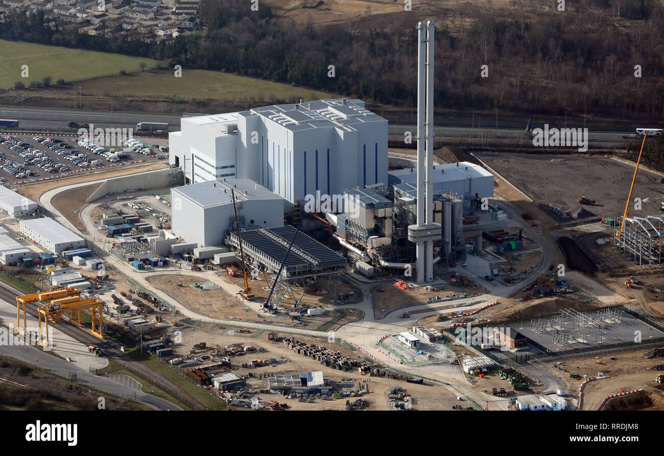 Hasta la fecha nuevas imágenes aéreas de las nuevas centrales eléctricas de Ferrbyridge Multifuel Foto de stock