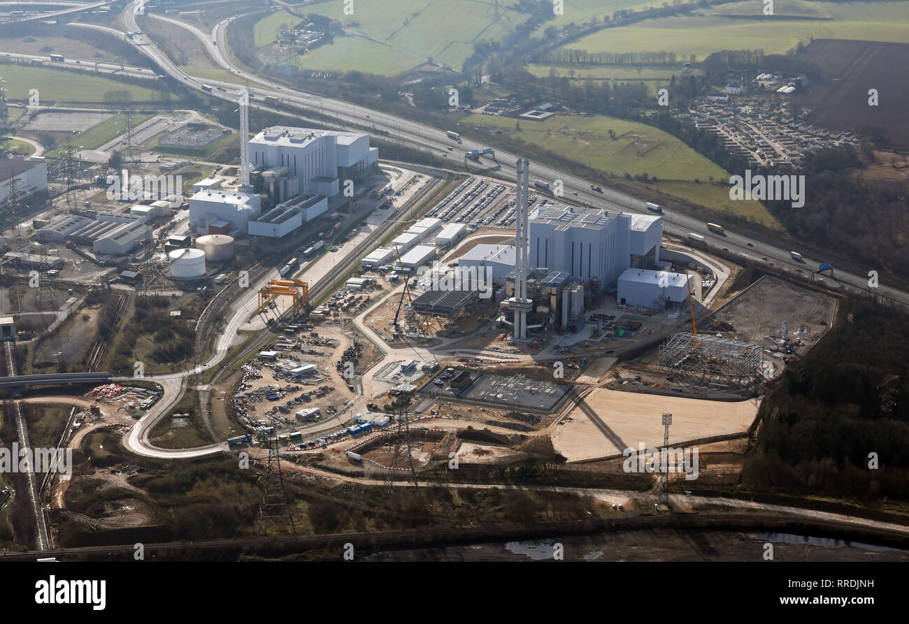 Hasta la fecha nuevas imágenes aéreas de las nuevas centrales eléctricas de Ferrbyridge Multifuel Foto de stock