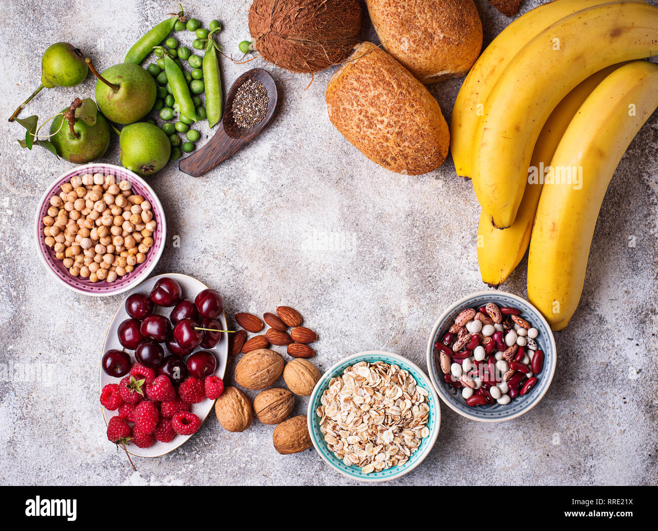 Productos ricos en fibra. Dieta saludable comida Foto de stock