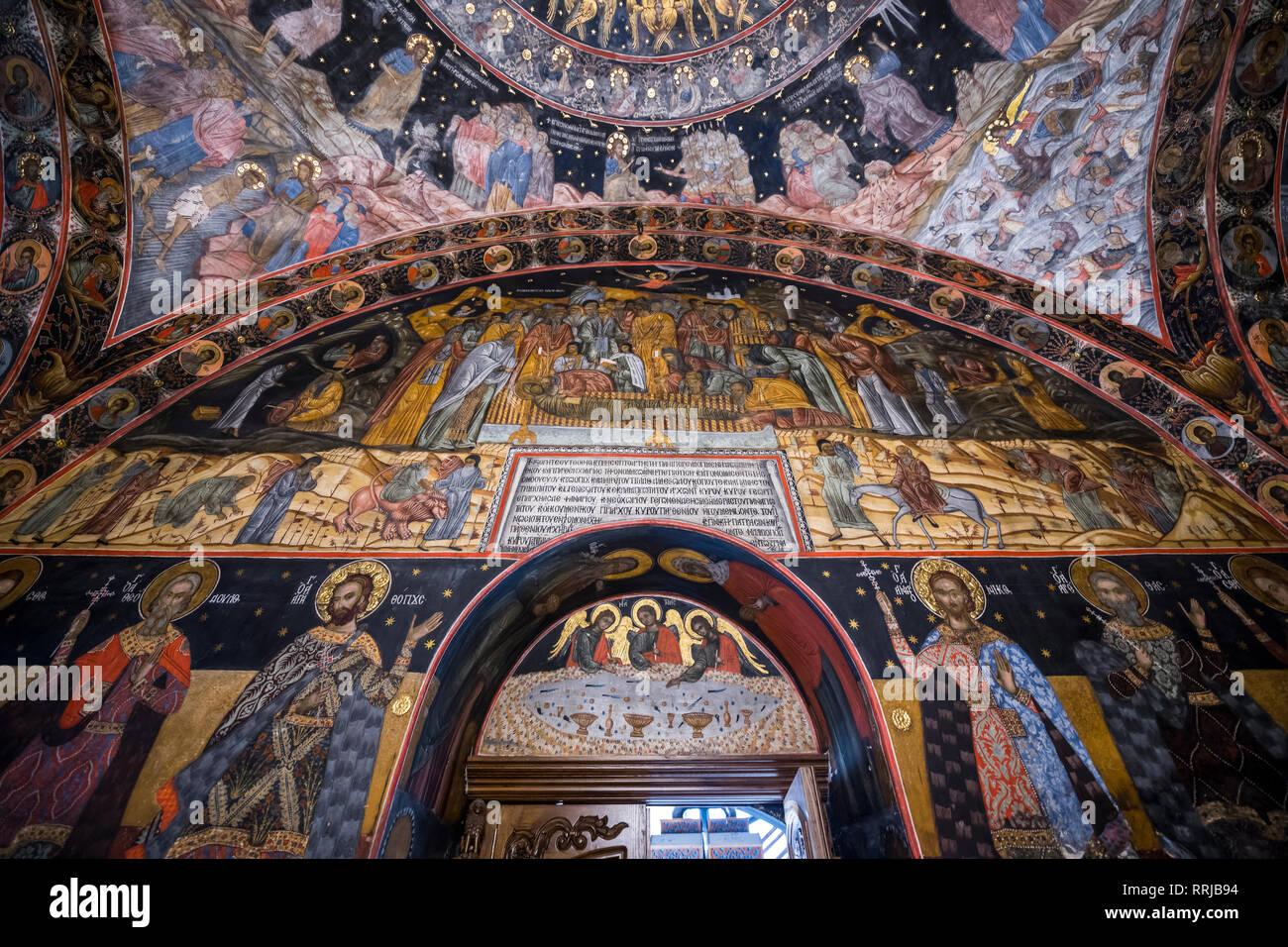 Los murales en el monasterio de Bachkovo, montes Ródope, Bulgaria, Europa Foto de stock