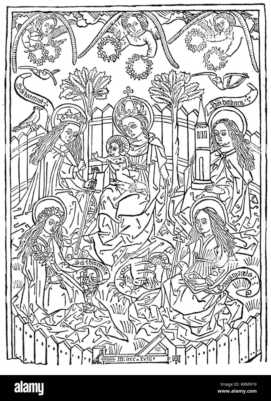Santa María, la Virgen Madre, con el niño, xilografía, 1418-Clearance-Info Additional-Rights-Not-Available Foto de stock