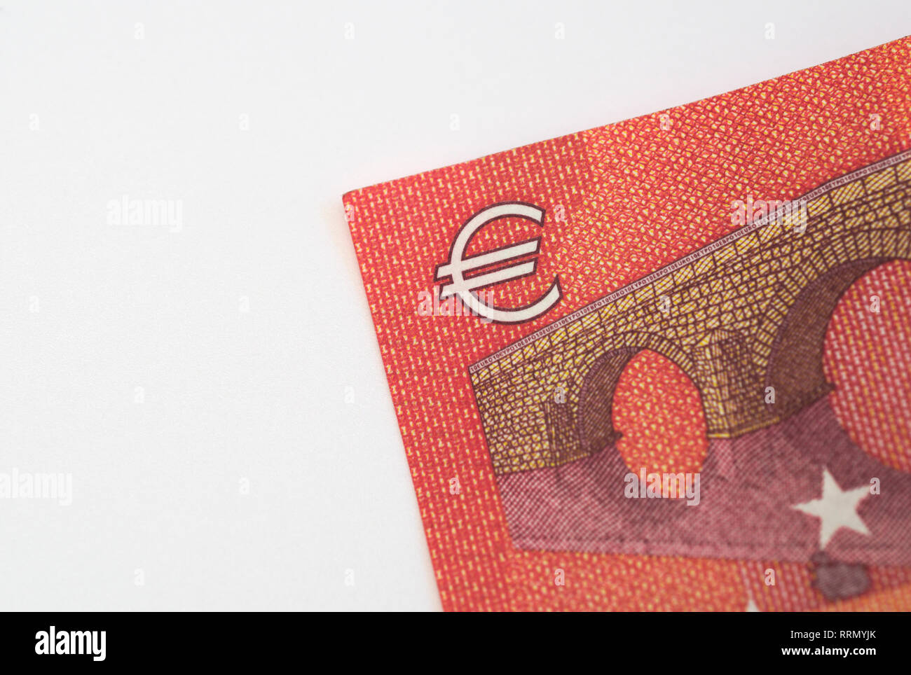 Símbolo de moneda de euro en billetes de 10 euros Foto de stock