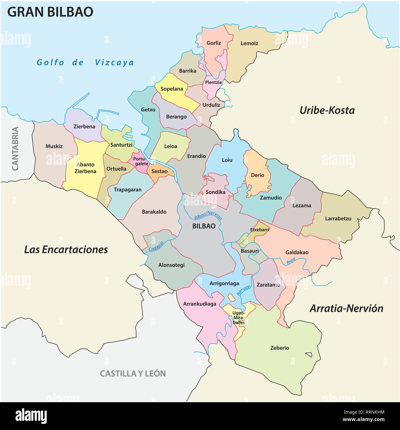 El Area Metropolitana De Bilbao Mapa De Vectores Administrativa Y Politica Rrnkhm 