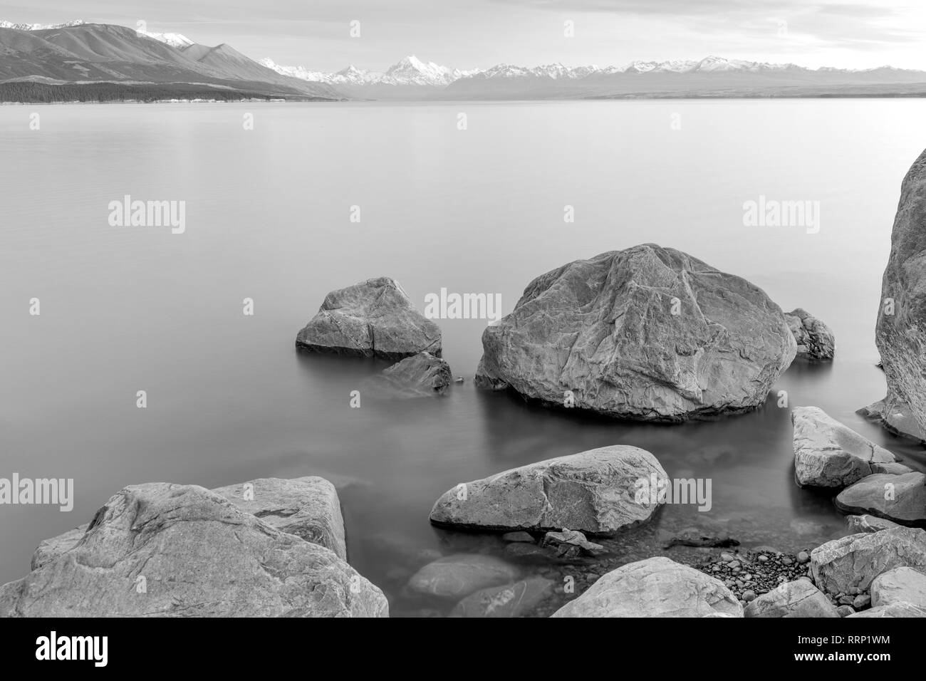 Oceanía, Nueva Zelanda, Aotearoa, Isla del Sur, Canterbury, Sur de los Alpes, el Lago Pukaki, Monte Cook Foto de stock